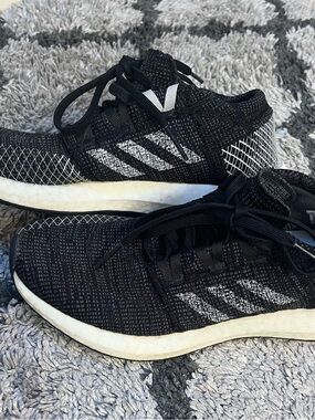 adidas Black and White Knit Running Shoes